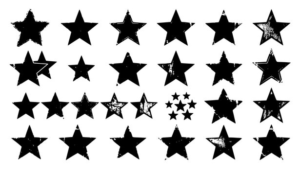 Grunge star shapes collection with distressed vintage rating symbols