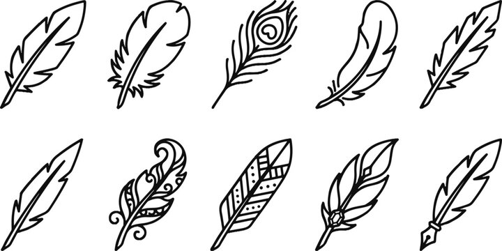 Set of black feather icons