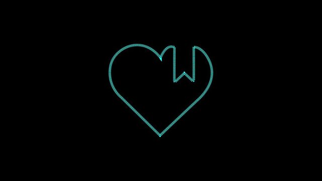Neon cyan heart bookmark animation, digital love and social media ui minimalist glowing outline for web and app interface