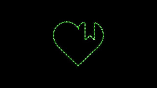 Green neon heart with bookmark ribbon animation on black background, for social media, ui and digital, love concepts