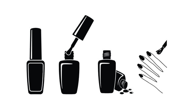 black silhouette nail polish bottles and brushes on white