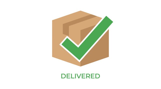 Tracking a package delivery status update with green checkmark on box