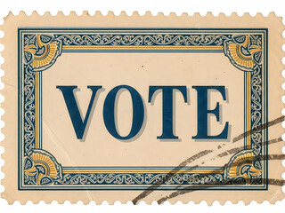 Obraz premium Vintage postage stamp with the word vote isolated on transparent background