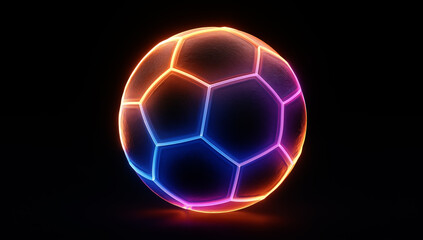 Naklejka premium a soccer ball, brightly lit with a spectrum of neon colors