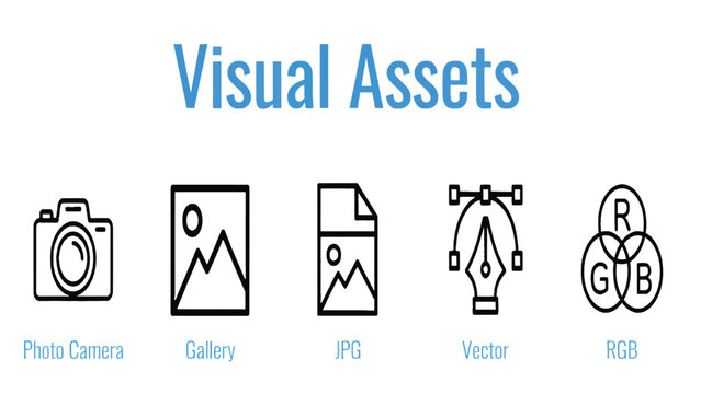 Collection of creative graphic design and digital media icons representing photography image formats and technical color workspace elements isolated vector