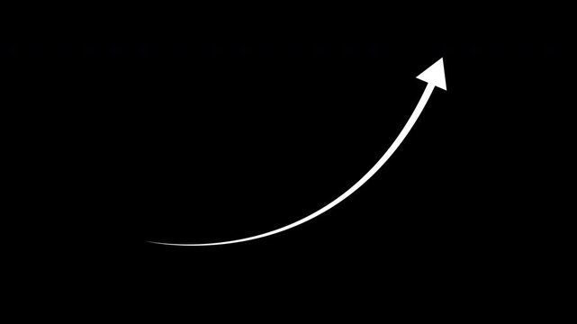 A white arrow follows a curved trajectory across a black background, illustrating motion or direction in an animated sequence. Suitable for presentations, tutorials, or design projects.