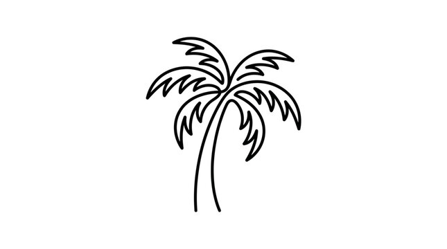 Minimalist palm tree icon, line art, isolated on white background, tropical symbol