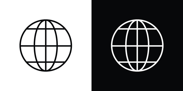 Globe icon black lineart editable vectors pack