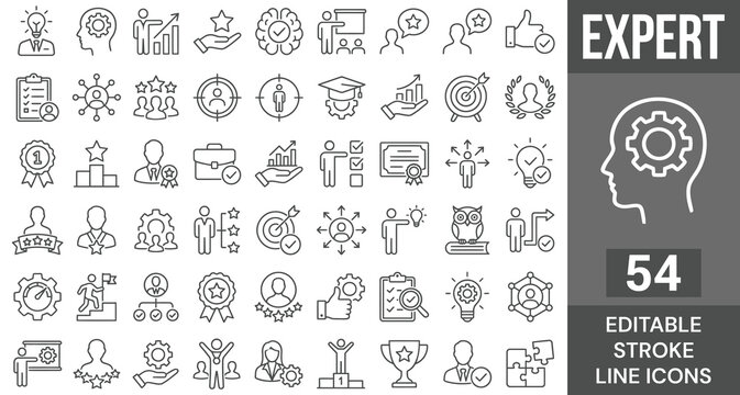 Expert icon set. Editable line icons. Vector illustration.