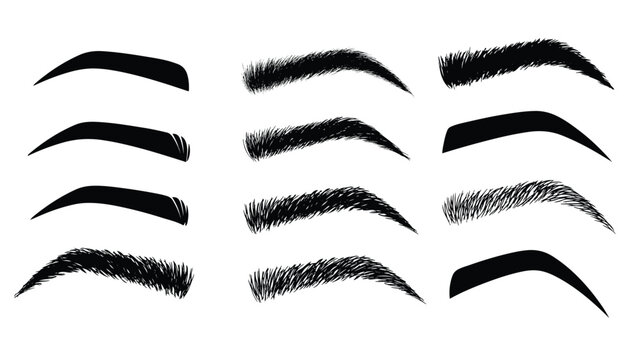 set of realistic eyebrow shapes and styles for makeup and design
