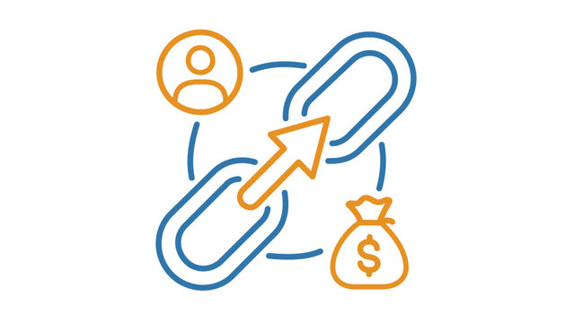A clean flat vector line icon showing a connection link chain for affiliate marketing, useful in partnership flows and referral tracking.