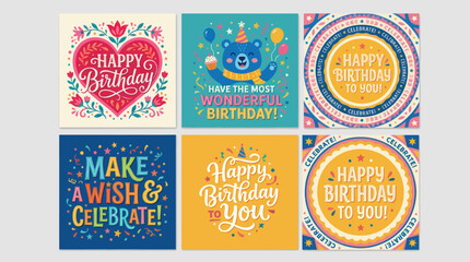 Happy birthday celebration greeting cards collection © Curva