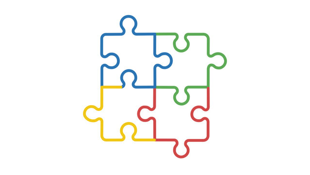 Clean flat vector line icon featuring connected puzzle pieces, ideal for partnership landing pages, workflow tools, and team success themes.