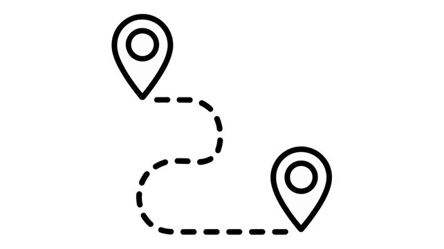 Minimal route navigation icon with two location pins connected by dashed line representing travel path