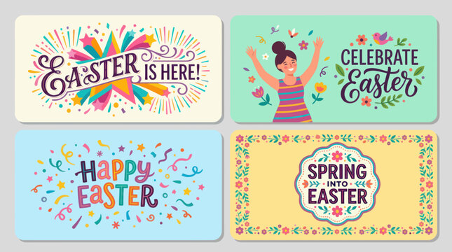 Happy easter celebration greeting cards