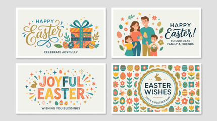 Happy easter greetings with festive illustrations © Curva