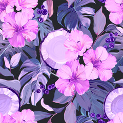 Tropical pattern. Paradise plants and flowers. Hawaiian pattern. Exotic, tropics © Alaska_artworks