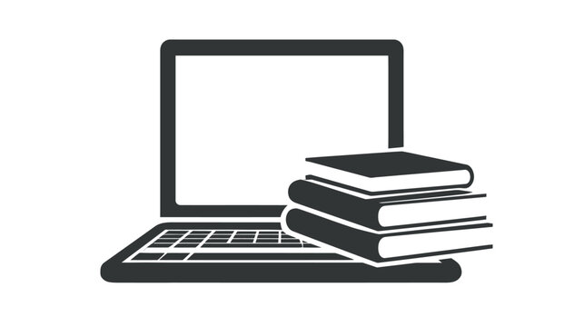 Laptop computer paired with a stack of thick hardcover books symbolizes the integration of digital learning resources and traditional academic study methods for students in modern educational.