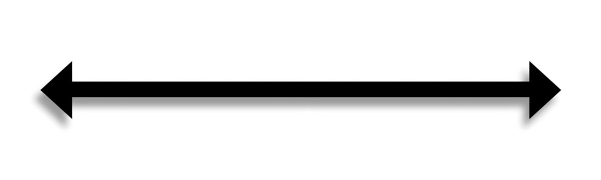 ​A black double headed arrow pointing left and right with shadow on a white background