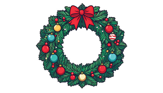 Christmas Wreath With Red Bow.