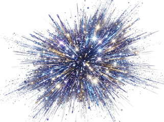 Obraz premium Explosion of blue and gold glitter particles with bright starbursts during a festive celebration