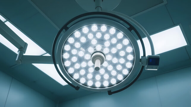 Large circular surgical light in operating room
