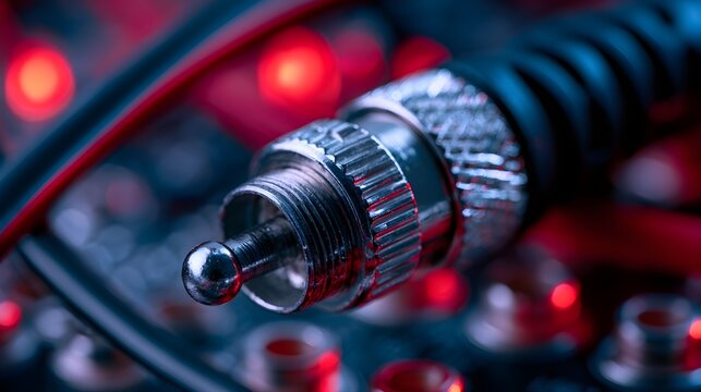 BNC connector and cable technology close up with electronic communication concept realistic lighting commercial stock photography