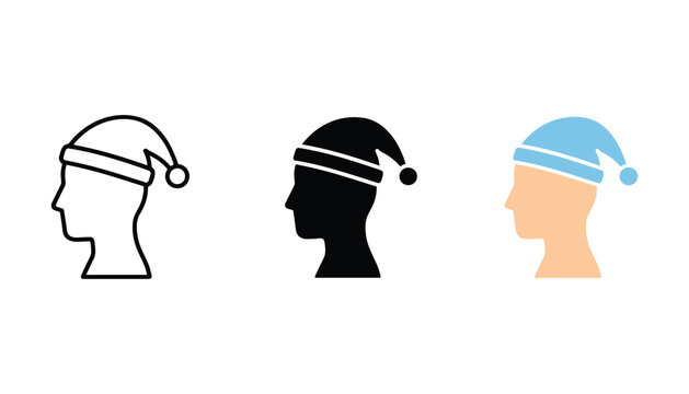 Profile silhouette wearing night cap icon set representing sleep dreams and bedtime routines in outline solid and colored vector formats for wellness applications and lifestyle design projects