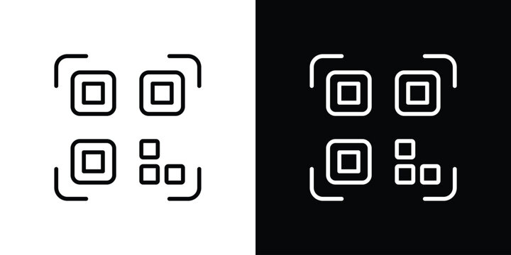 Qrcode icon black lineart editable vectors pack