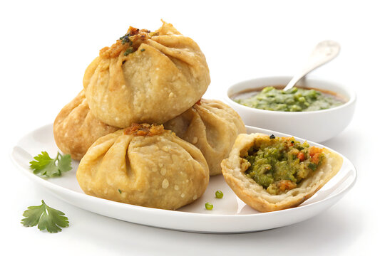 Kachori  deep-fried stuffed pastry  isolated on white background
