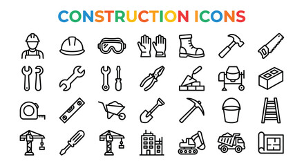 Construction Icons Set Black Line Art On White Background © Icon Zone