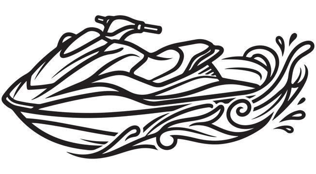 Jet ski personal watercraft vector illustration with stylized water splashes and waves for marine sports design