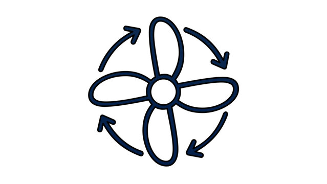 A minimalist clean flat vector line icon showing a wind turbine for eco power, suited to green technology, utilities, and environment campaigns.