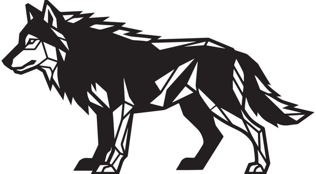 Geometric wolf silhouette vector with low poly triangular patterns for wildlife branding and logo design