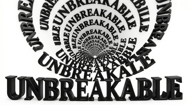 3d text word unbreakable in a spiral tunnel effect isolated on white background