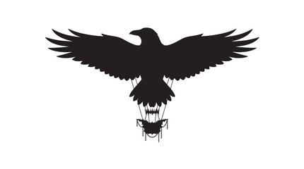 Obraz premium Halloween Raven Hot Air Balloon Silhouette Gothic Flying Crow Fantasy Vector Design.