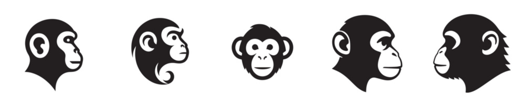 Set of monkey head silhouette vectors
