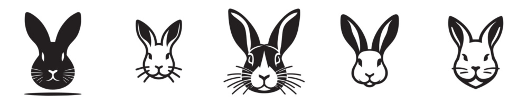 Set of rabbit head silhouettes vector