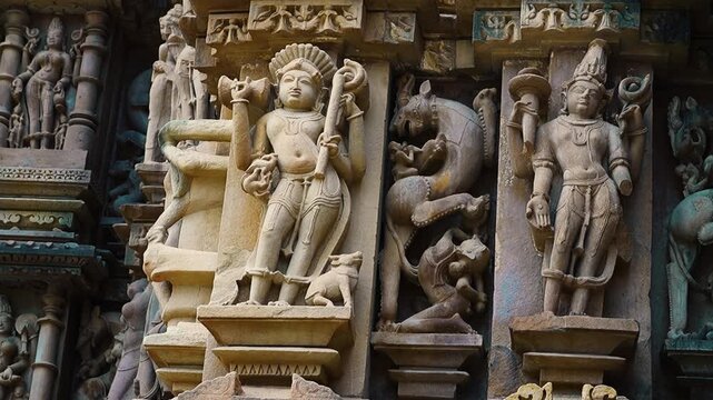 Ancient Khajuraho Temple Carvings and Medieval Chandela Architecture in India