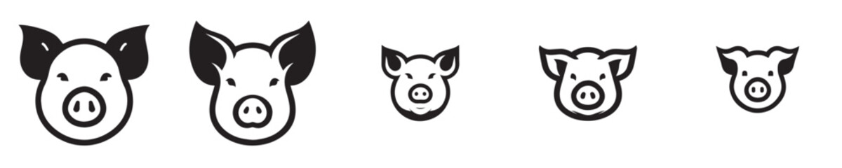 Obraz premium Vector collection of pig head silhouettes