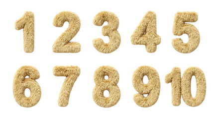 Naklejka premium Set of fluffy fur numbers from 1 to 10 isolated on transparent background