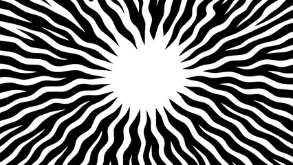 Black and White Zebra Wave Radial Burst Abstract Pattern with Organic Sunray Lines Modern Retro Graphic Background Design © Creative Vector