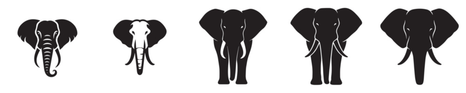 Set of elephant head silhouette vectors