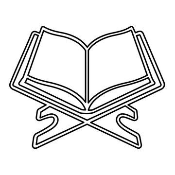 Minimal clean flat vector line icon showing a Quran book, suitable for spiritual study materials, Islamic event flyers, web menus, or learning apps.