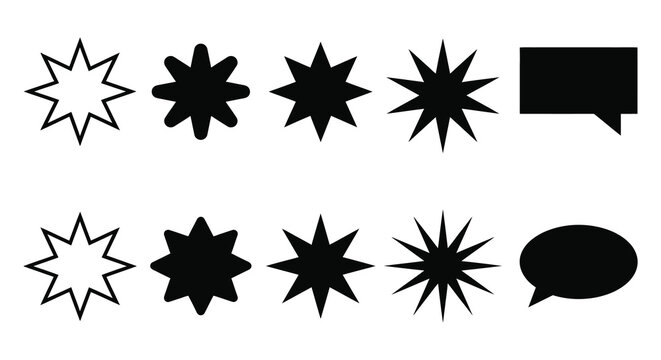 Starburst and speech bubble silhouettes on a white background