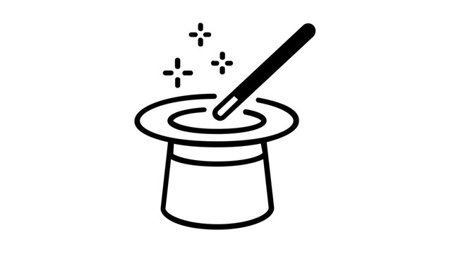 Elegant magic hat in a clean flat vector line icon style, ideal for wizard workshops, holiday parties, creative lessons, or spectacle labels.