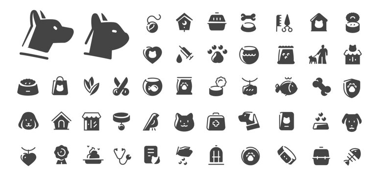 Pet care and veterinary icons set vector illustration