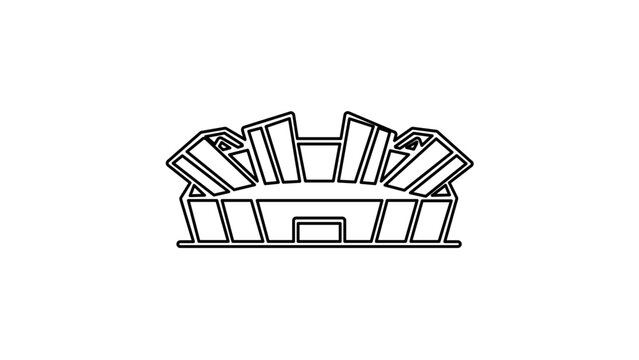 Clean flat vector line icon of a simplified stadium roof structure, suited to tournament posters, facility plans, ticketing pages, and fan navigation.
