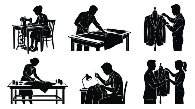 Female tailor working at a table, sewing or crafting with thread and spool