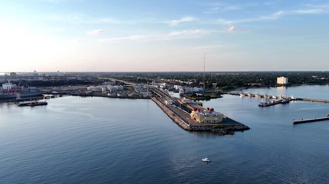 Aerial View of Monitor-Merrimac Memorial Bridge-Tunnel in Virginia
